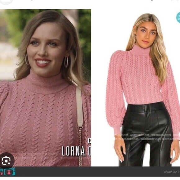 Alice + Olivia ESME CABLEKNIT TURTLENECK in Rose - Picture 3 of 5